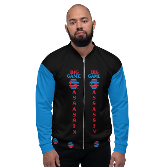 BIG GAME ASSASSIN ® Lightweight Unisex Bomber Jacket (Black+Navy blue).