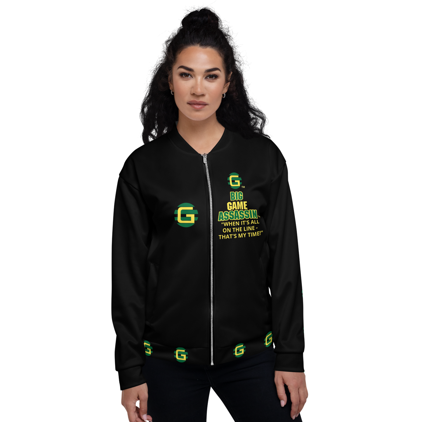 BIG GAME ASSASSIN ® Lightweight Unisex Bomber Jacket (Black).