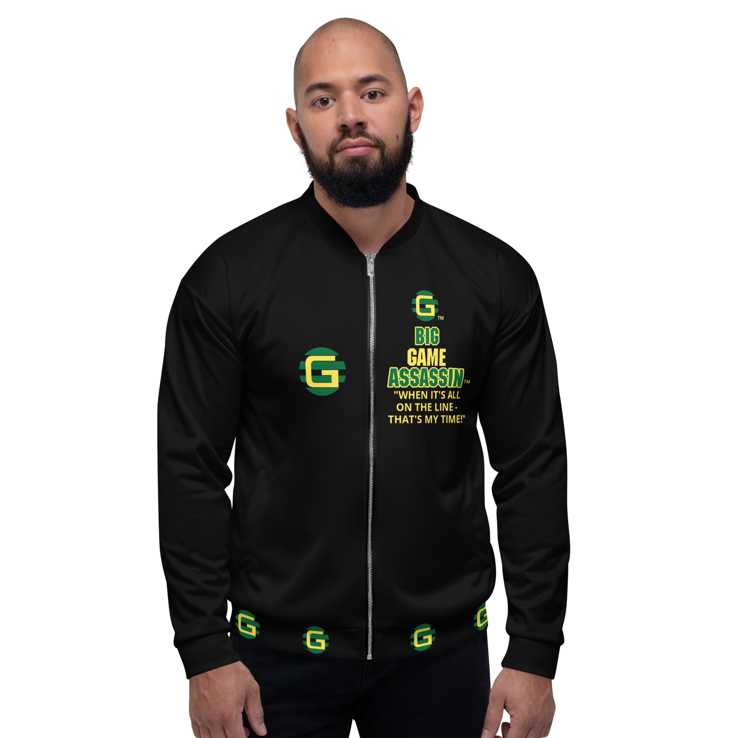 BIG GAME ASSASSIN ® Lightweight Unisex Bomber Jacket (Black).