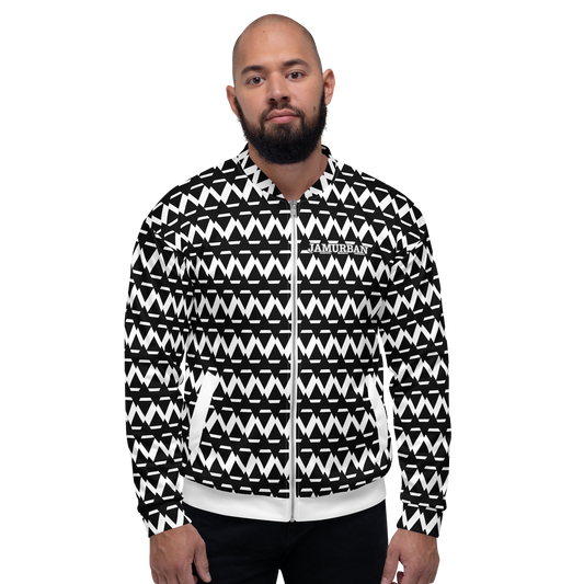 JAMURBAN "SHARP EDGES" Lightweight Unisex Bomber Jacket (Black+White).