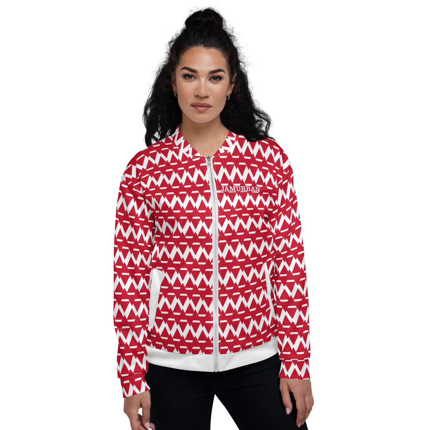 JAMURBAN S.E. "SHARP EDGES" Lightweight Unisex Bomber Jacket (Red+White).