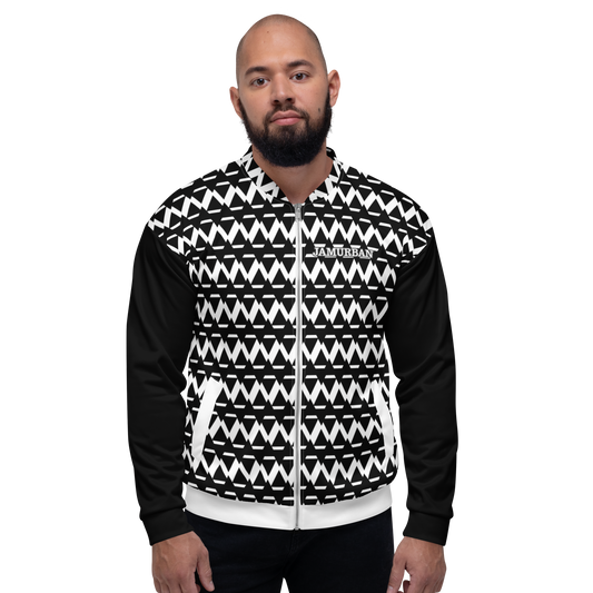 JAMURBAN S.E. "SHARP EDGES"Unisex Bomber Jacket (Black+White with black sleeves).