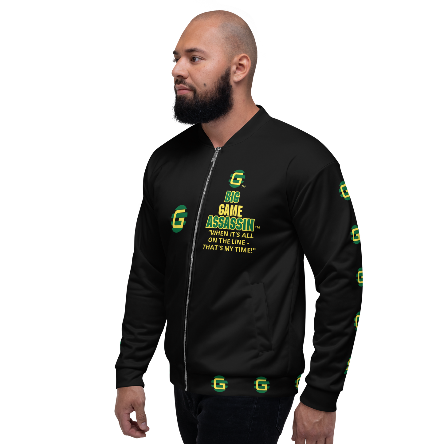 BIG GAME ASSASSIN ® Lightweight Unisex Bomber Jacket (Black).