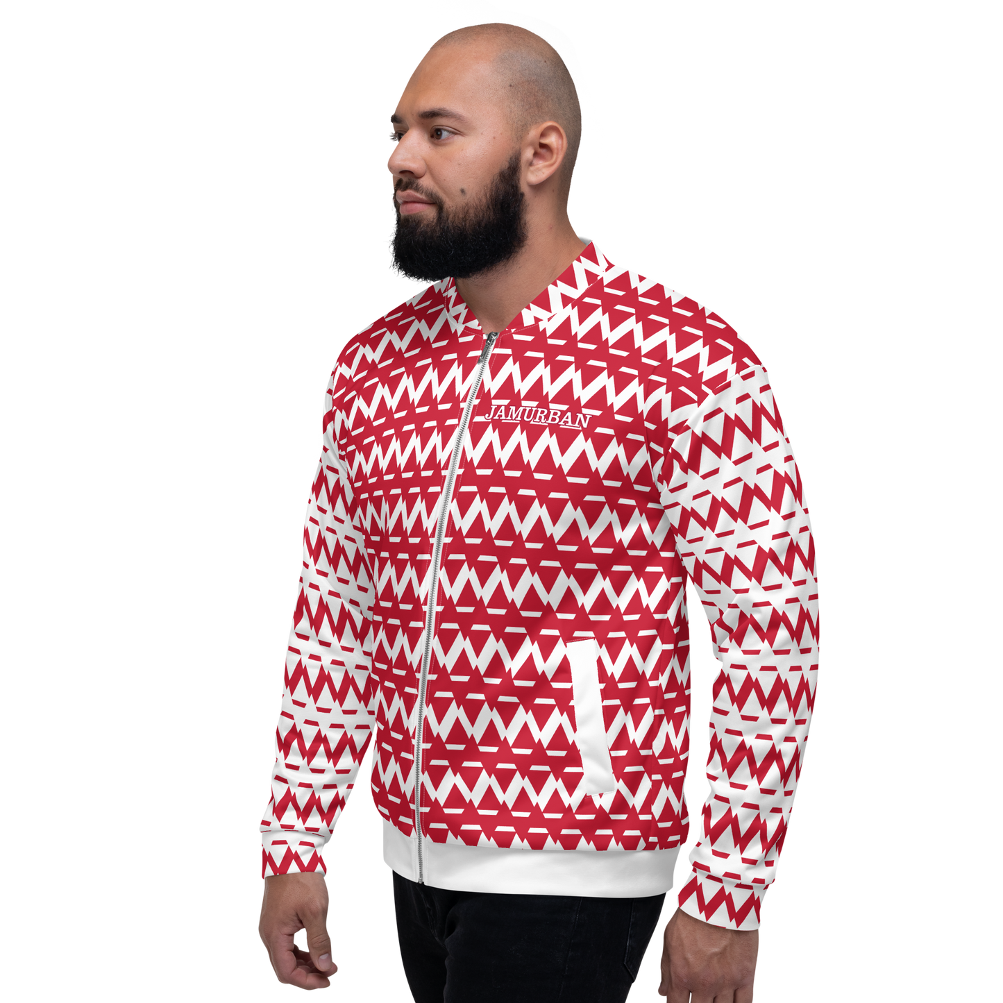 JAMURBAN "SHARP EDGES" Lightweight Unisex Bomber Jacket (red+white).