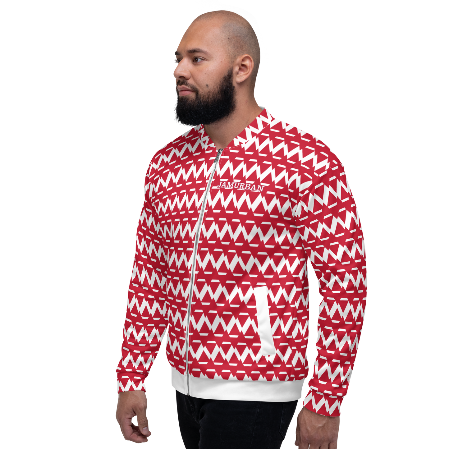 JAMURBAN S.E. "SHARP EDGES" Lightweight Unisex Bomber Jacket (Red+White).