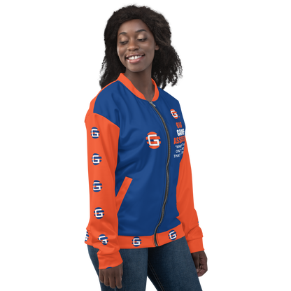 BIG GAME ASSASSIN ® Lightweight Unisex Bomber Jacket (Dark Cerulean+Orange).