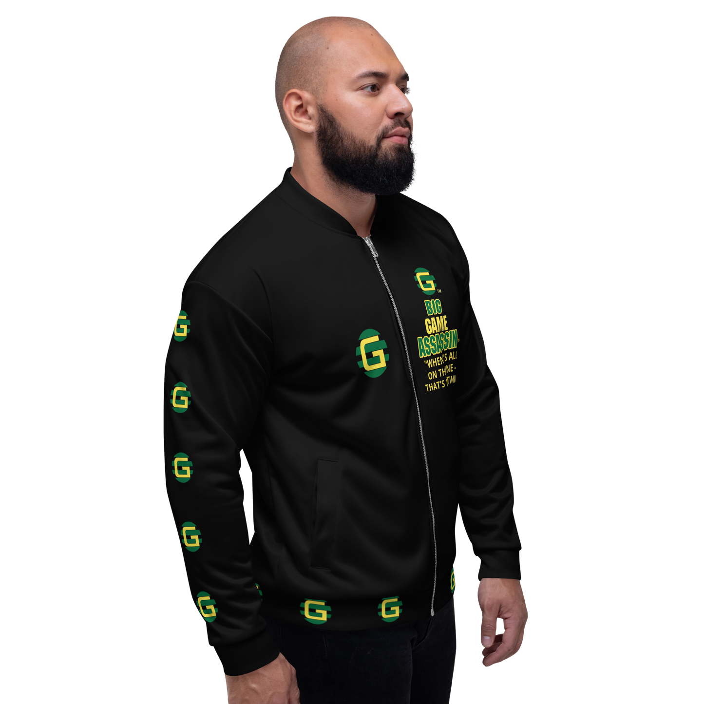 BIG GAME ASSASSIN ® Lightweight Unisex Bomber Jacket (Black).