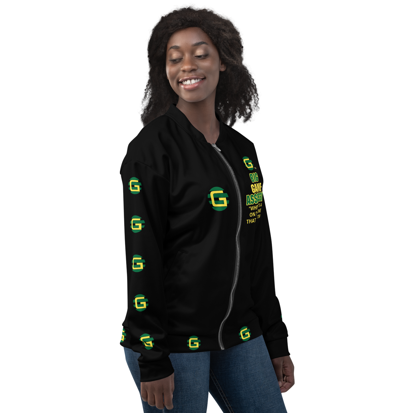 BIG GAME ASSASSIN ® Lightweight Unisex Bomber Jacket (Black).