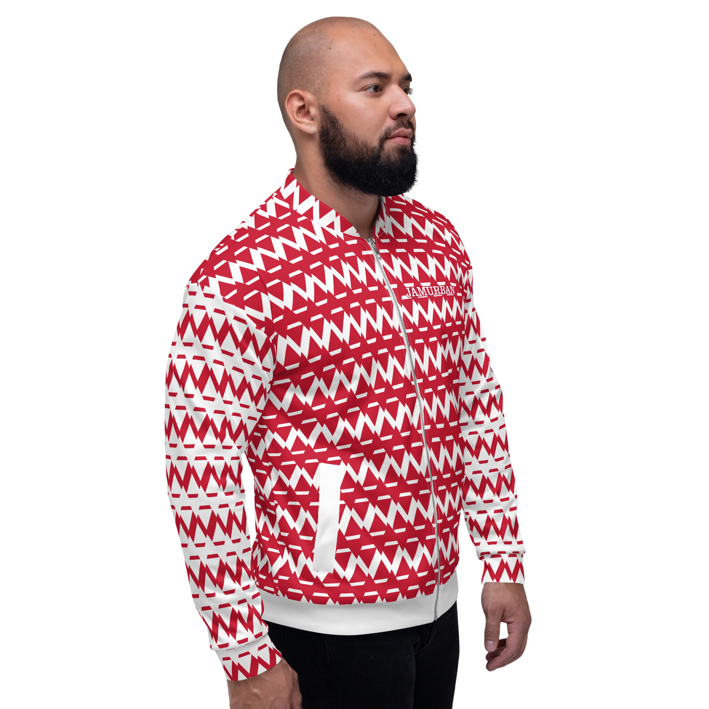 JAMURBAN "SHARP EDGES" Lightweight Unisex Bomber Jacket (red+white).