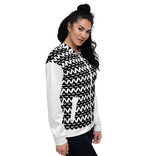 JAMURBAN® S.E "SHARP EDGES" Lightweight Unisex Bomber Jacket (Black+White, with white sleeves).