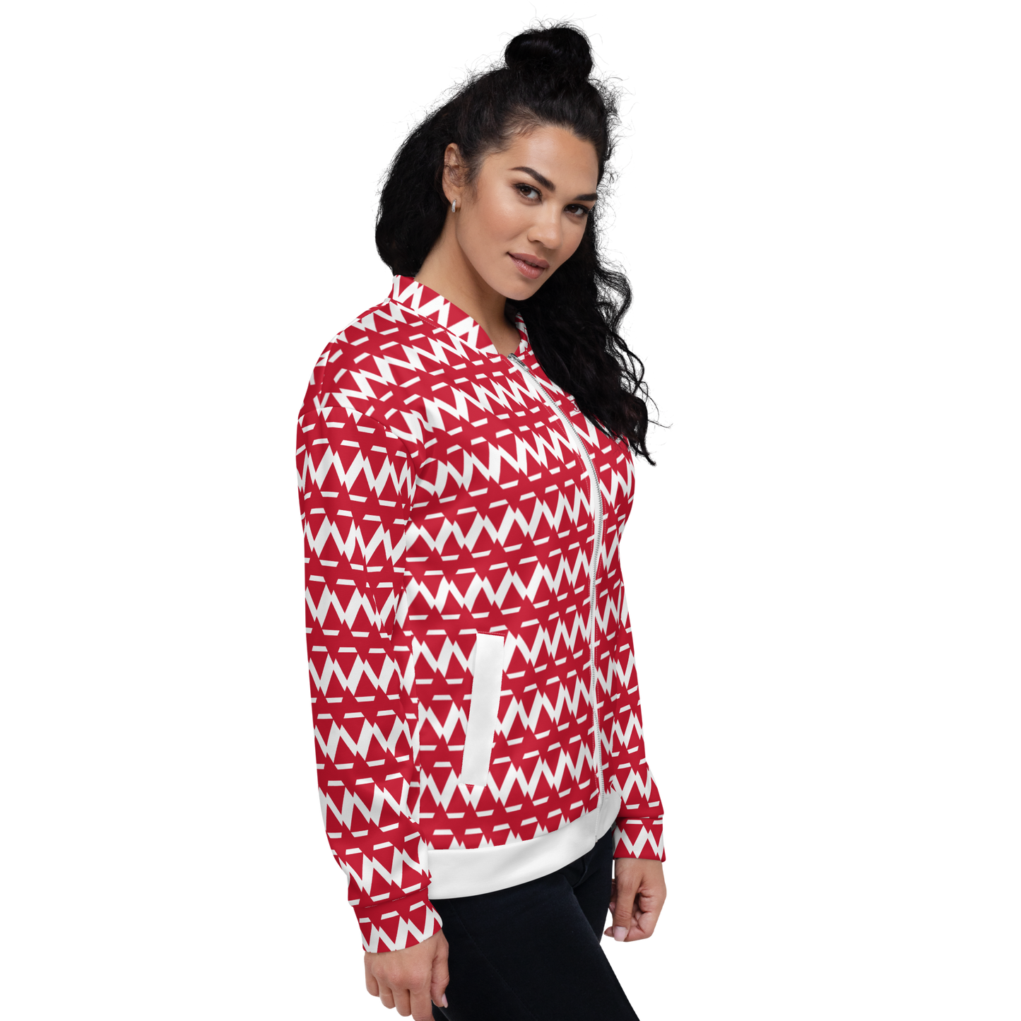 JAMURBAN S.E. "SHARP EDGES" Lightweight Unisex Bomber Jacket (Red+White).