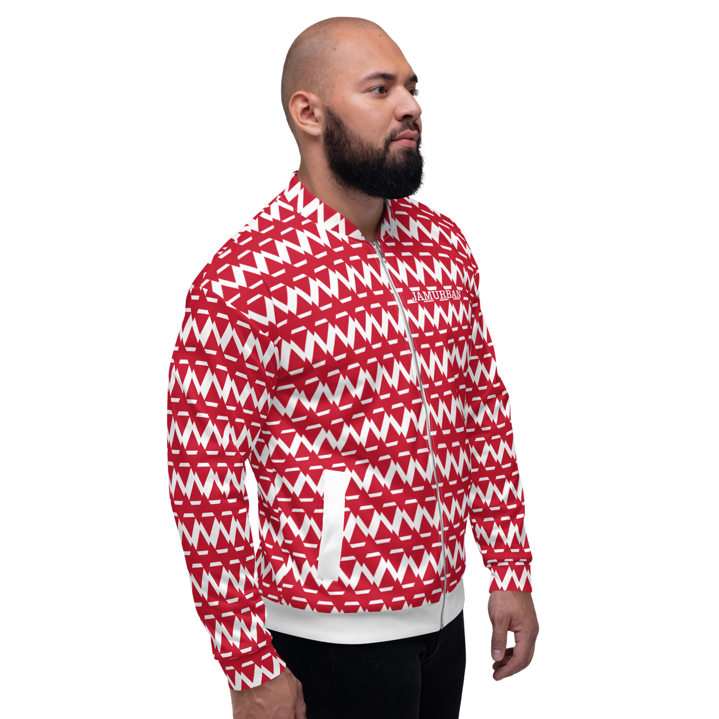 JAMURBAN S.E. "SHARP EDGES" Lightweight Unisex Bomber Jacket (Red+White).