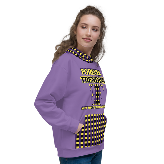 FOREVER TRENDING (FT) Unisex Hoodie: Ce Soir with purple, yellow and black pocket and hood.
