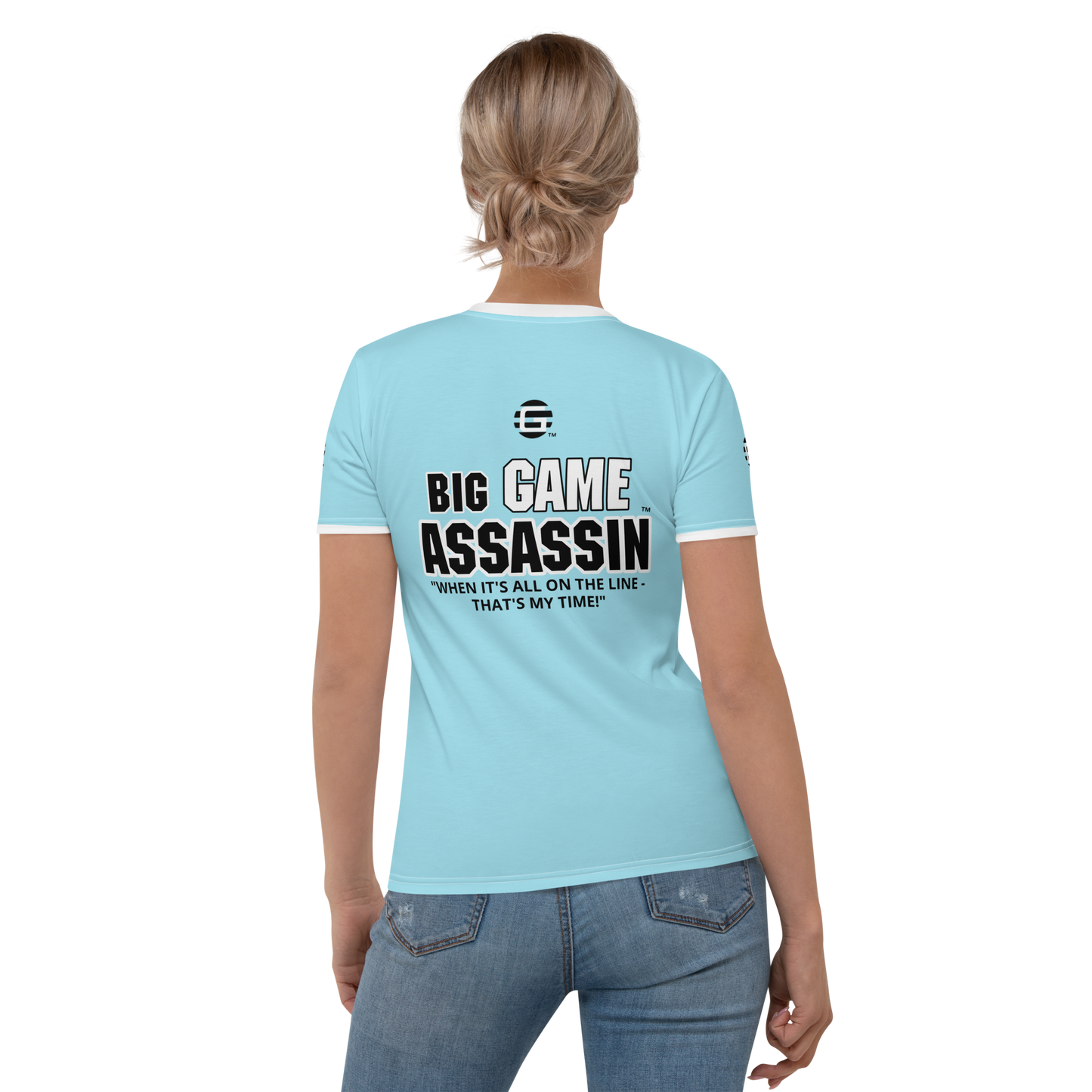 BIG GAME ASSASSIN ® (B.G.A.) Women's T-shirt. Blizzard blue.