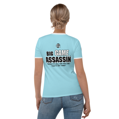 BIG GAME ASSASSIN ® (B.G.A.) Women's T-shirt. Blizzard blue.