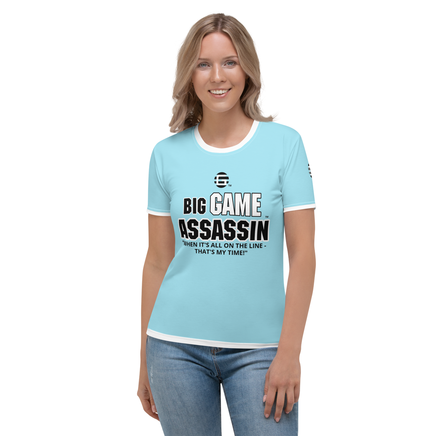 BIG GAME ASSASSIN ® (B.G.A.) Women's T-shirt. Blizzard blue.