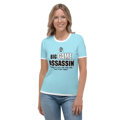 BIG GAME ASSASSIN ® (B.G.A.) Women's T-shirt. Blizzard blue.