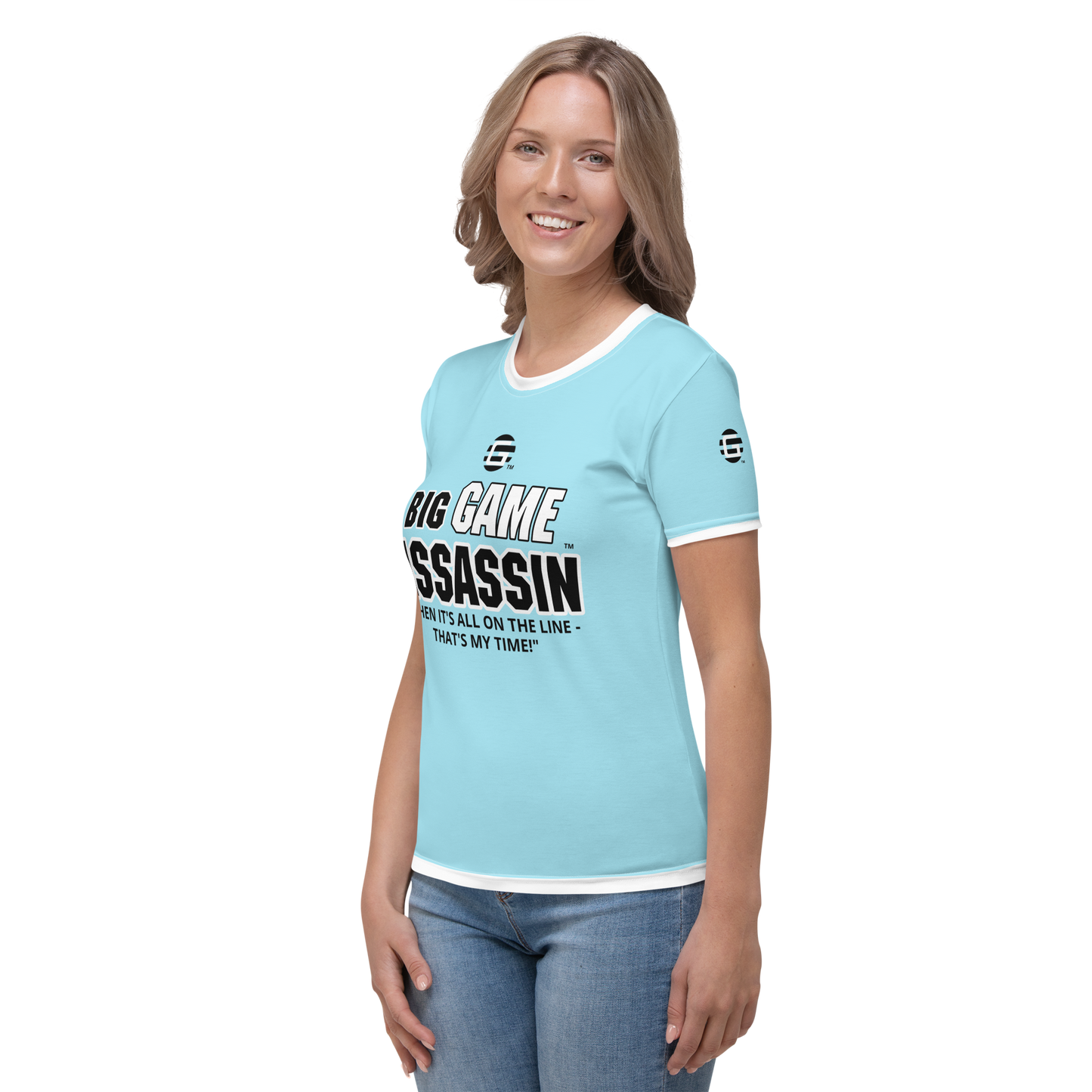 BIG GAME ASSASSIN ® (B.G.A.) Women's T-shirt. Blizzard blue.