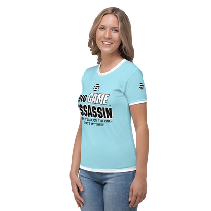 BIG GAME ASSASSIN ® (B.G.A.) Women's T-shirt. Blizzard blue.