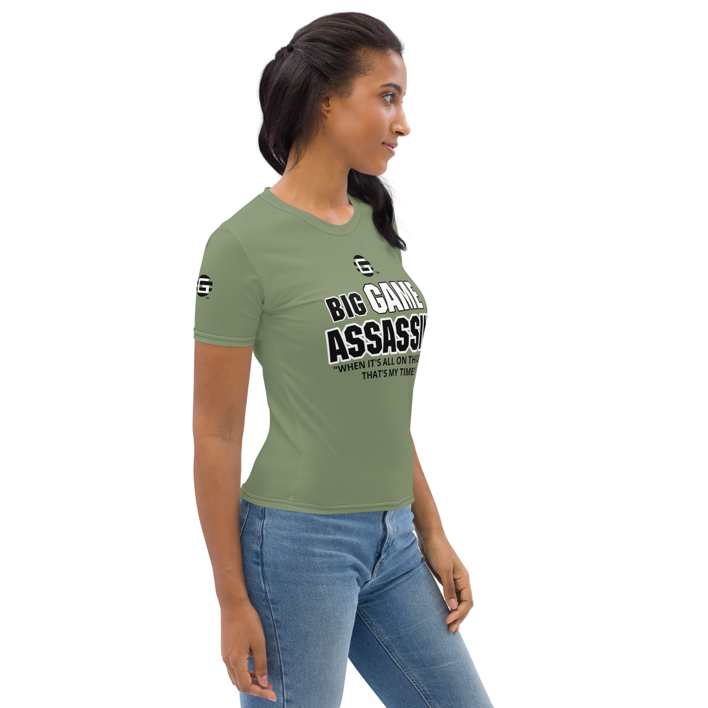 BIG GAME ASSASSIN ® (B.G.A.) Women's T-shirt. Camouflage Green.