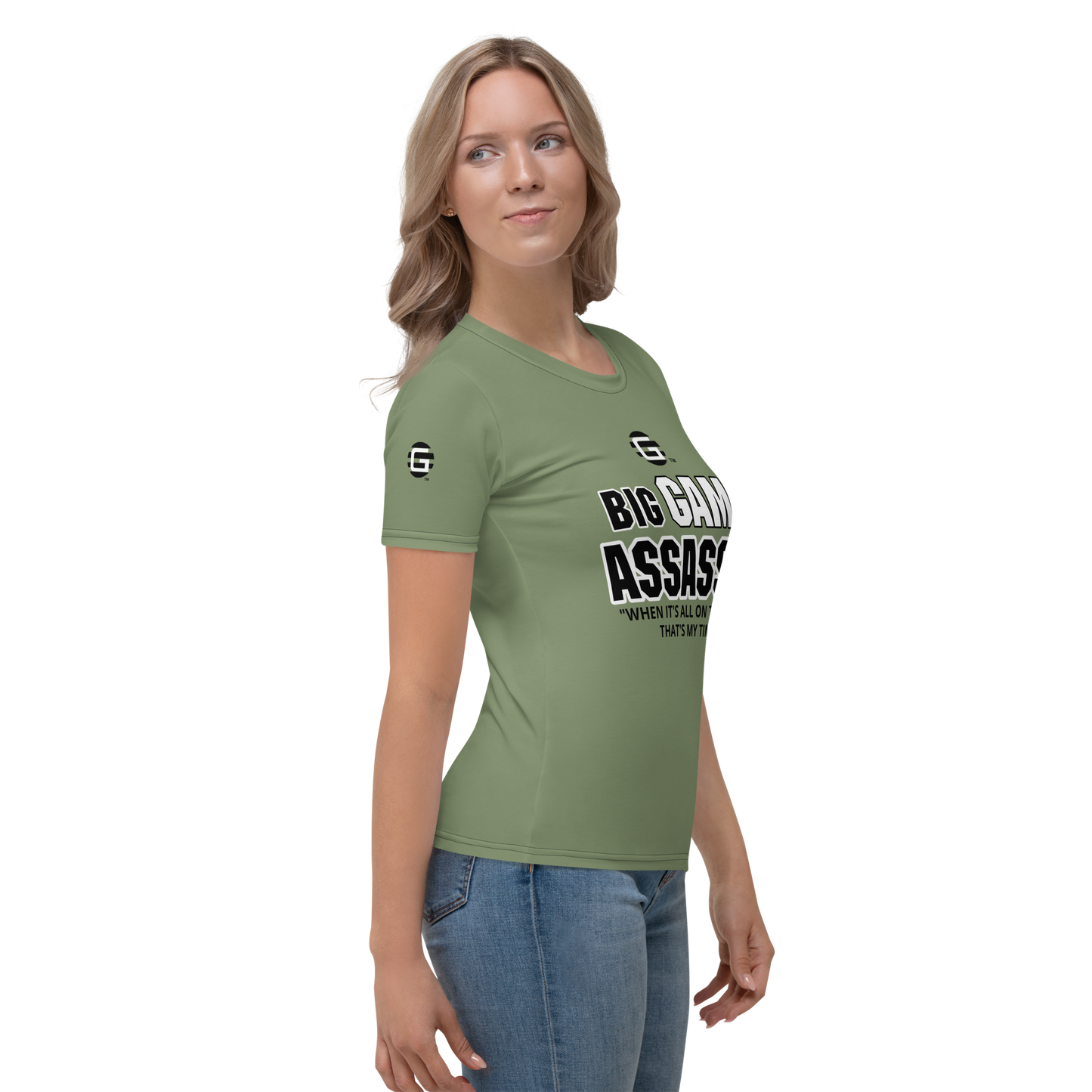 BIG GAME ASSASSIN ® (B.G.A.) Women's T-shirt. Camouflage Green.