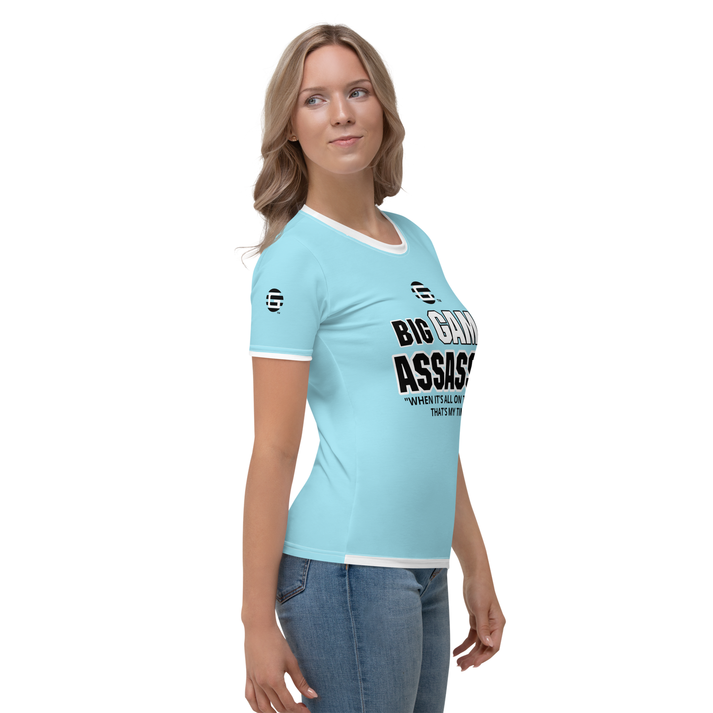 BIG GAME ASSASSIN ® (B.G.A.) Women's T-shirt. Blizzard blue.