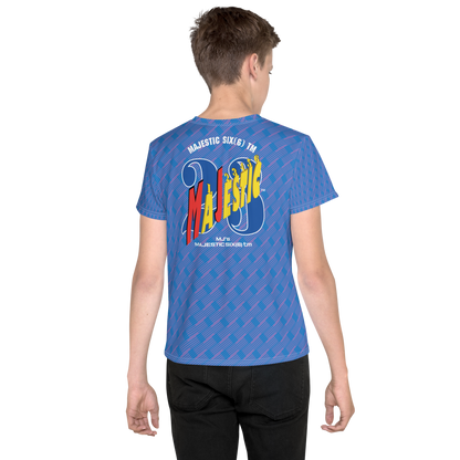 MJ's MAJESTIC SIX(6) tm Youth crew neck t-shirt. Moody blue+Navy blue (Kids/Youth).