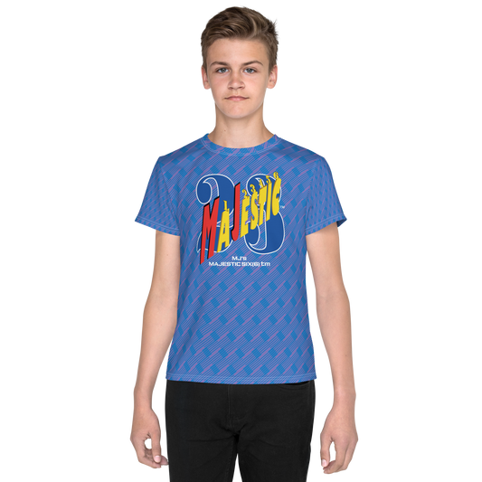 MJ's MAJESTIC SIX(6) tm Youth crew neck t-shirt. Moody blue+Navy blue (Kids/Youth).