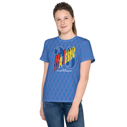 MJ's MAJESTIC SIX(6) tm Youth crew neck t-shirt. Moody blue+Navy blue (Kids/Youth).