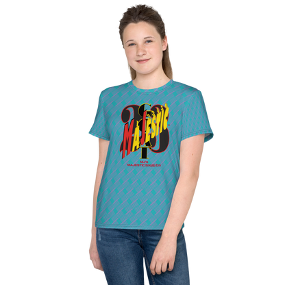 MAJESTIC SIX(6) tm Youth crew neck t-shirt (MJ's GOAT). Wild blue yonder+Iris blue (Kids/Youth).