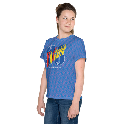 MJ's MAJESTIC SIX(6) tm Youth crew neck t-shirt. Moody blue+Navy blue (Kids/Youth).