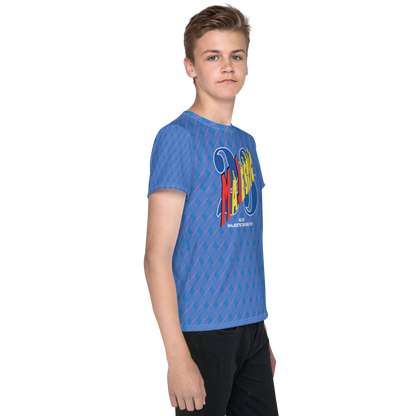 MJ's MAJESTIC SIX(6) tm Youth crew neck t-shirt. Moody blue+Navy blue (Kids/Youth).