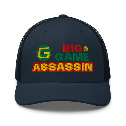 BIG GAME ASSASSIN® Triple C's Trucker Cap (layered text). Red, green and yellow design. Available in a variety of colours. One size.