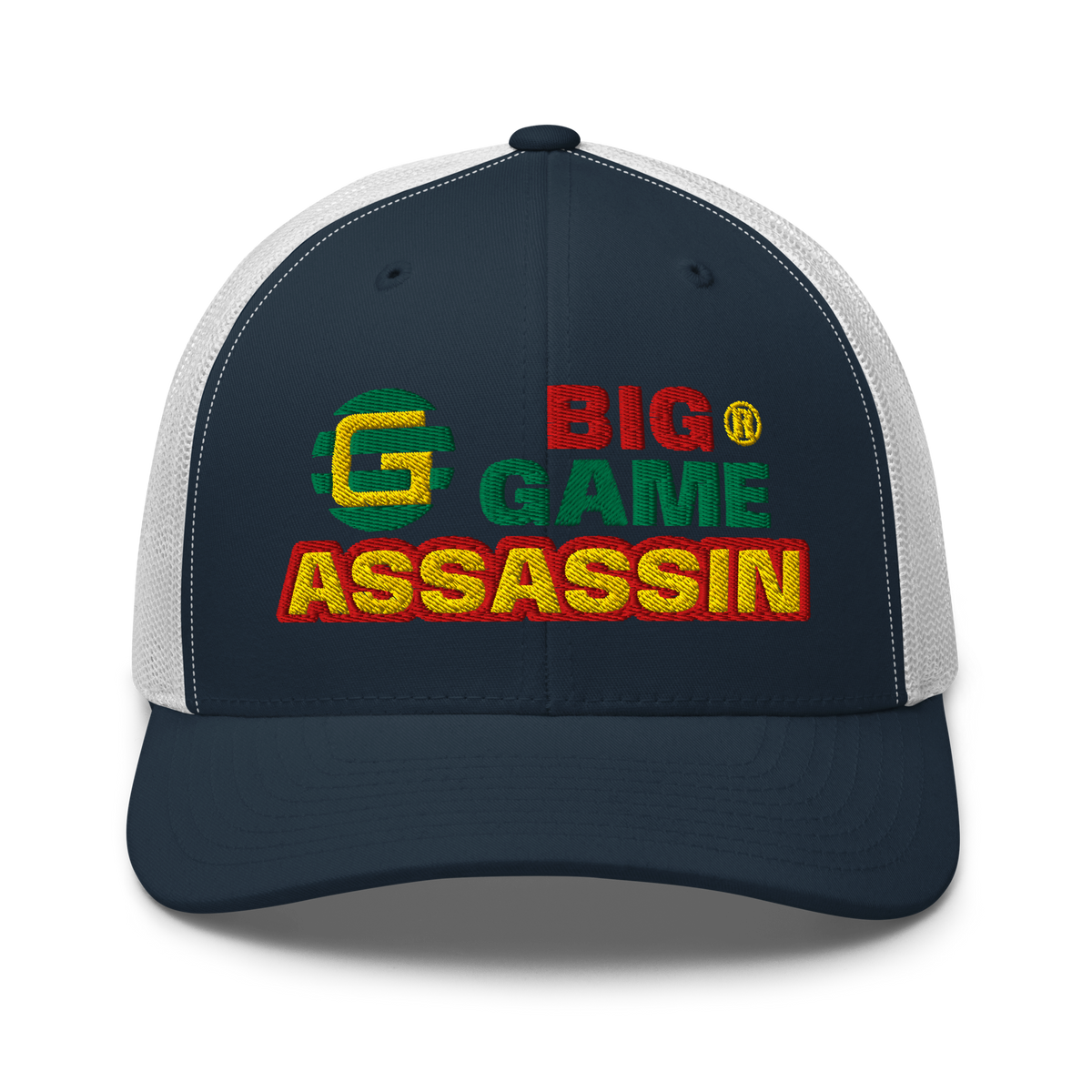 BIG GAME ASSASSIN® Triple C's Trucker Cap (layered text). Red, green and yellow design. Available in a variety of colours. One size.