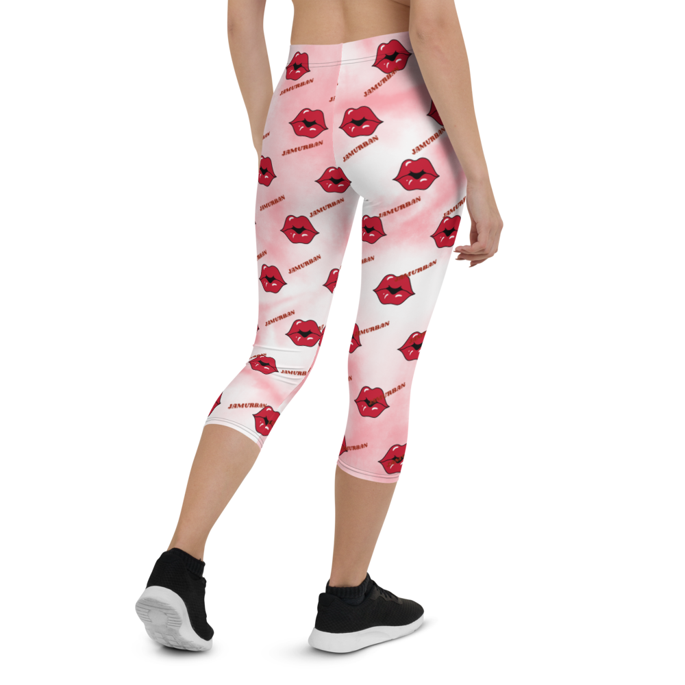 JAMURBAN "LIPZ SMACKAZ" Capri Leggings (Pink tie dye). Sizes XS - XL.