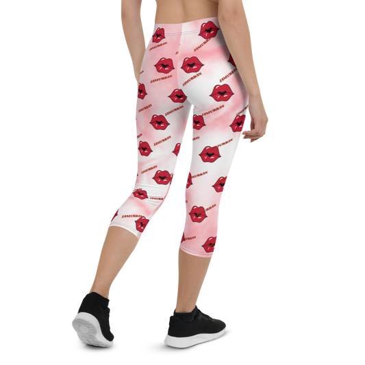 JAMURBAN "LIPZ SMACKAZ" Capri Leggings (Pink tie dye). Sizes XS - XL.