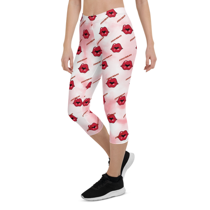 JAMURBAN "LIPZ SMACKAZ" Capri Leggings (Pink tie dye). Sizes XS - XL.