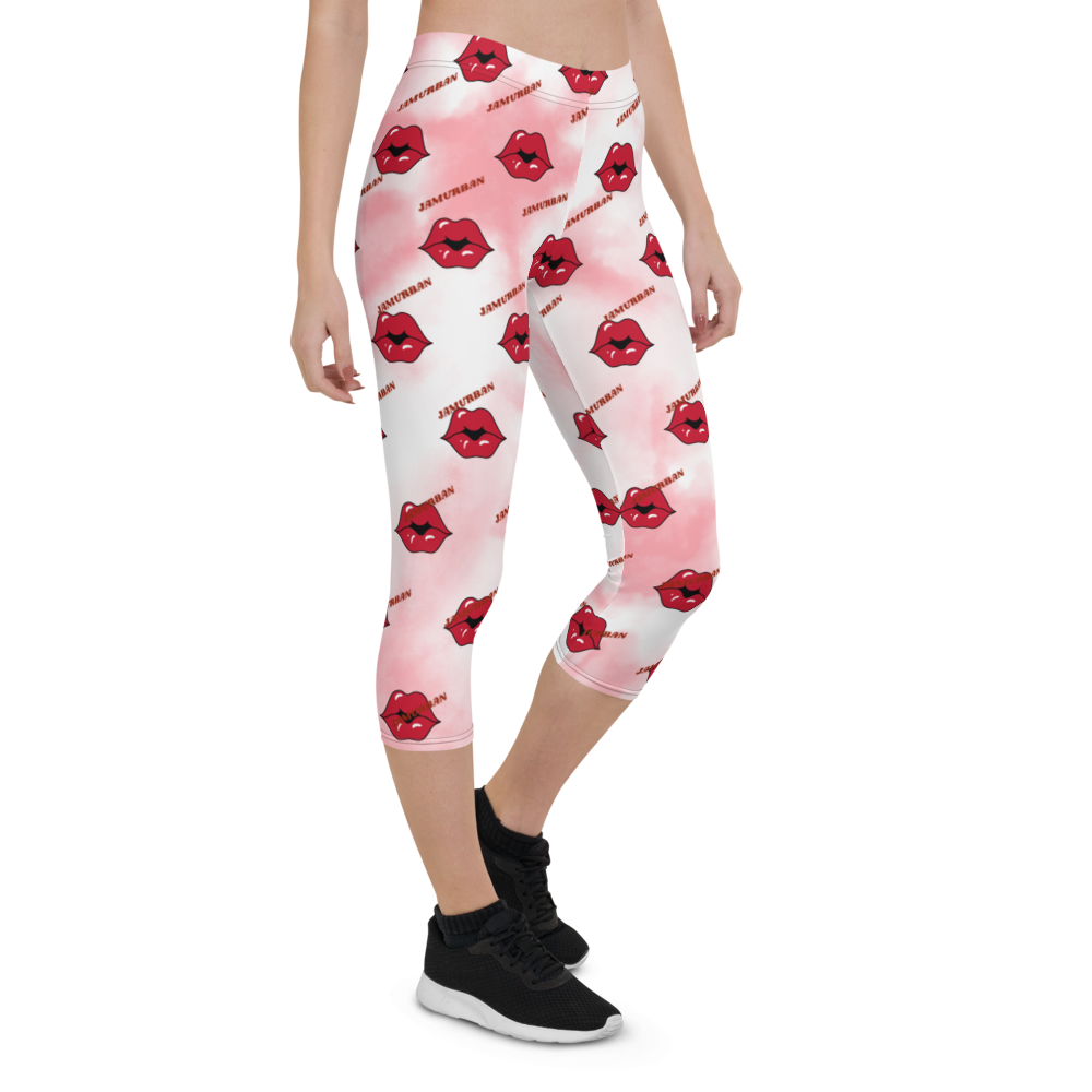 JAMURBAN "LIPZ SMACKAZ" Capri Leggings (Pink tie dye). Sizes XS - XL.