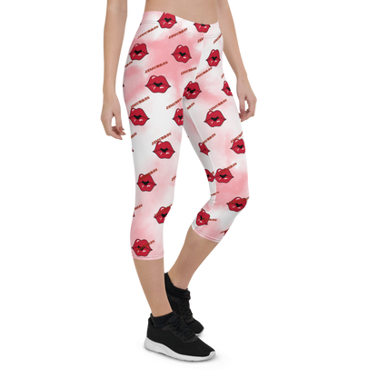 JAMURBAN "LIPZ SMACKAZ" Capri Leggings (Pink tie dye). Sizes XS - XL.