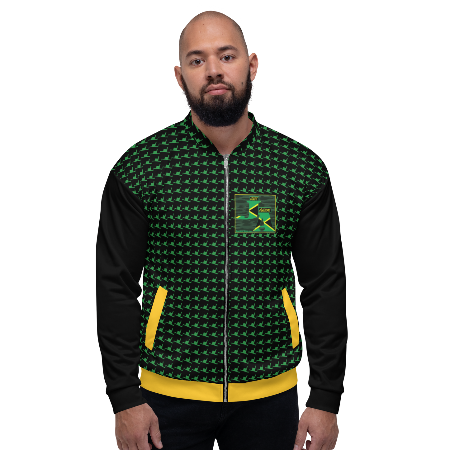 JA's (JUST AWESOME) Lightweight Unisex Bomber Jacket (Sea Green+Black+Yellow)