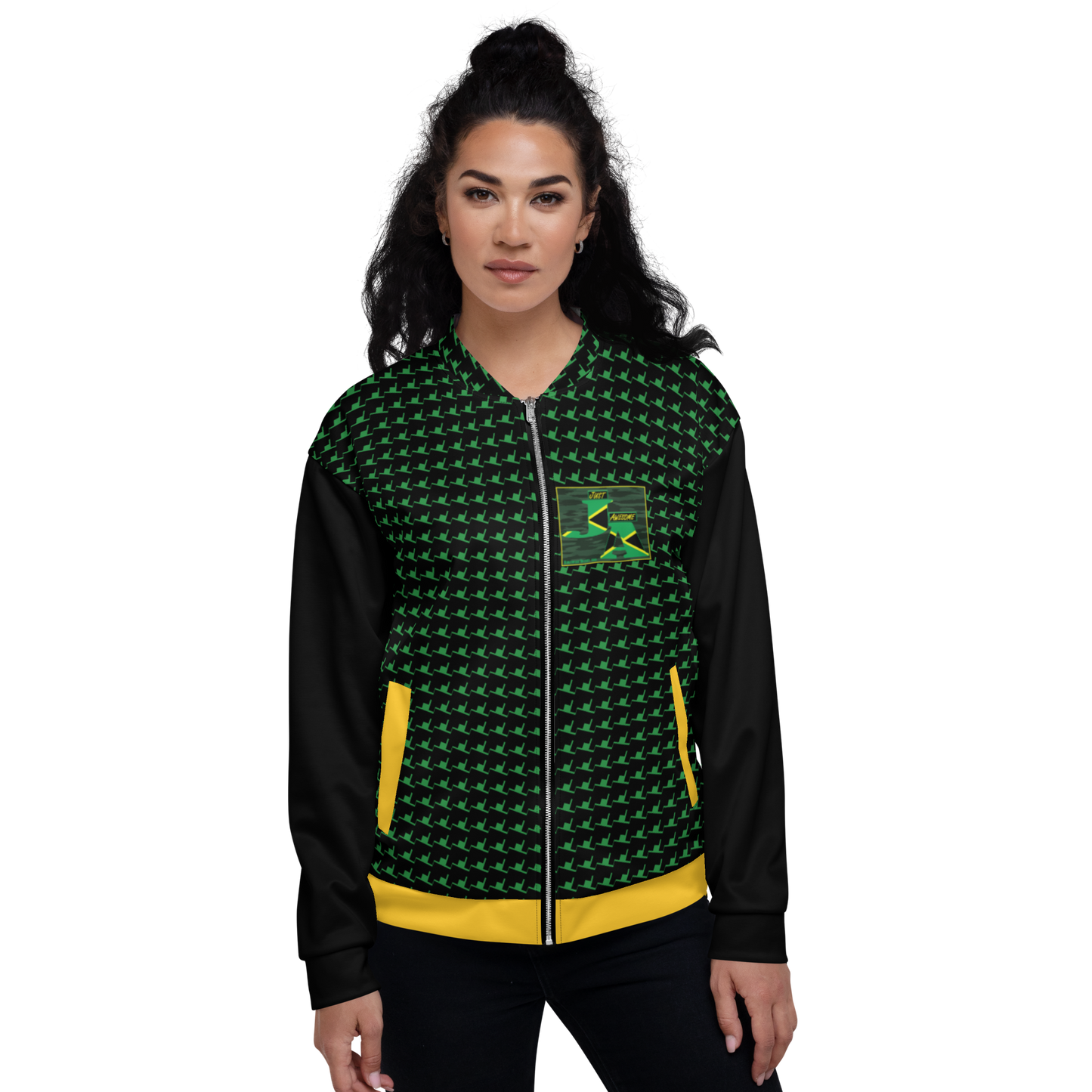 JA's (JUST AWESOME) Lightweight Unisex Bomber Jacket (Sea Green+Black+Yellow)