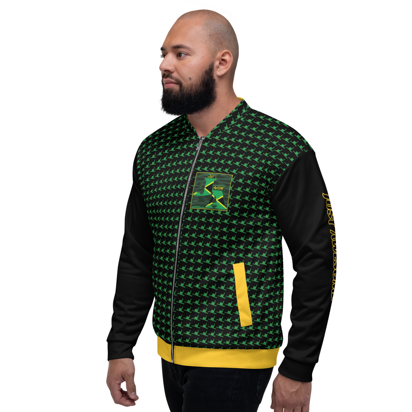 JA's (JUST AWESOME) Lightweight Unisex Bomber Jacket (Sea Green+Black+Yellow)