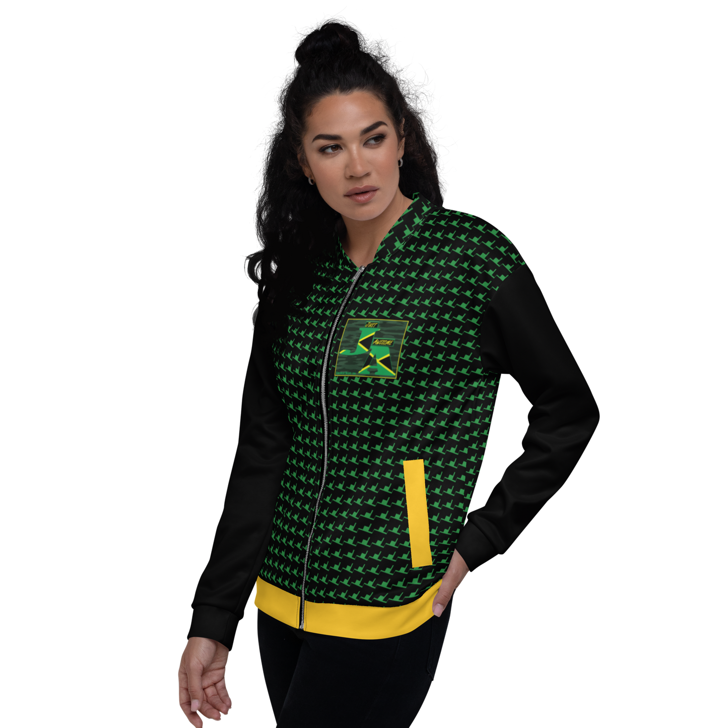 JA's (JUST AWESOME) Lightweight Unisex Bomber Jacket (Sea Green+Black+Yellow)