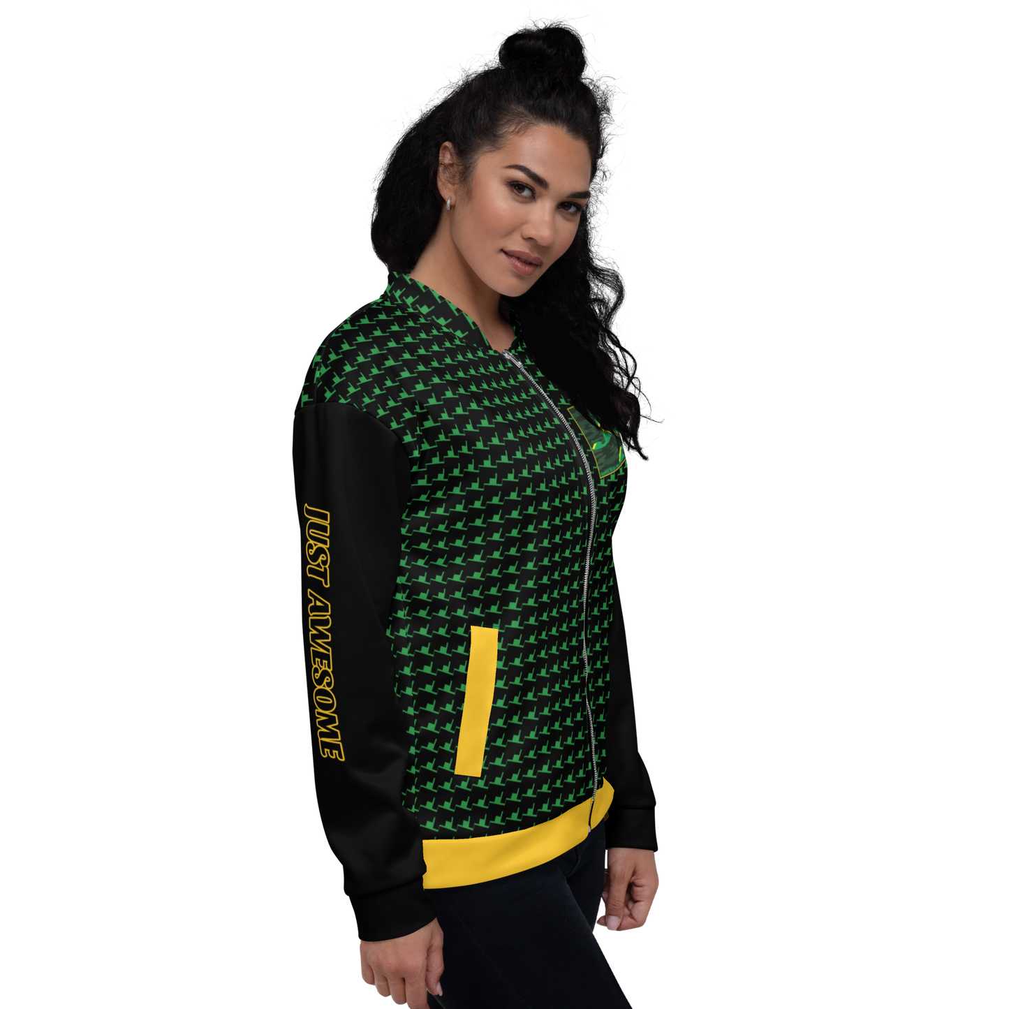 JA's (JUST AWESOME) Lightweight Unisex Bomber Jacket (Sea Green+Black+Yellow)