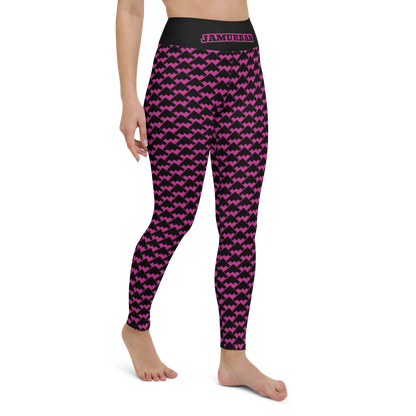 JAMURBAN "HIT MY PEAK" Yoga Leggings (Medium red violet+Black)